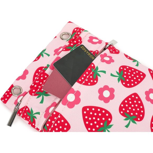 Women's Crossbody Purse Strawberry Print Zipper Pocket Adjustable Strap - Picture 3 of 9
